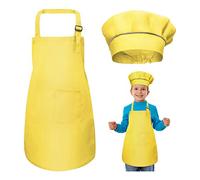 Niños Delantal y Gorro de Cocinero, Ajustable Delantal Infantil Con 2 Bolsillos para Niños Niñas, Niñito Delantales de Cocina de Chef para Cocinar Hornear Pintar Artesanía (7-13 Años) (Amarillo)