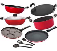 Nirlon Juego combinado de utensilios de cocina de cocina de 3 capas antiadherentes de aluminio con revestimiento saludable-9 piezas [26_FT13_KD13_DKDB_RT_Cass20_UP4_3SPN]