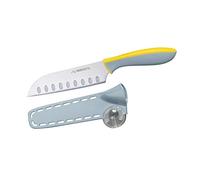 Nirosta Cuchillo Santoku 13-25Cm Eversharp, mango antideslizante, Hoja acero CCR+ muy afilada con funda protectora y afilador, color gris y amarillo, 1 ud.