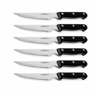 Nirosta Cuchillos Chuleteros de Acero Inoxidable, Pack de 6 Cuchillos Cocina Profesional 21cm, 6 cuchillos chuletas y carne, Color negro, mango de Plástico con 3 Remaches, 6 unidades