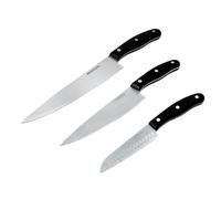 Nirosta Fit Set de Cuchillos de Cocina, incluye Cuchillo de Chef 31 cm, Cuchillo Santoku 26 cm y Cuchillo Universal 33 cm, Hoja de Acero Inoxidable Muy Afilado, Mango POM con Remaches, 3 uds.