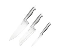 Nirosta Star Set de 3 Cuchillos de Cocina Acero Inoxidable Muy Afilado, Diseño Enterizo, Incluye Cuchillo de Cocina Borde de Sierra, Cuchillo Santoku y Cuchillo de Chef Profesional, Mango Ergonómico