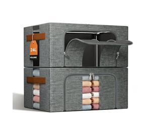 NiuBeBe Cajas Almacenaje Ropa Apilables: Caja Plegable con Estructura Metálica para guardar ropa suéteres, camisetas, ropa de cama y cajas de mudanza (Gris 2x24L)