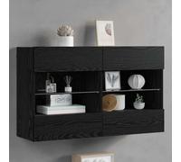 NiuBIKeLasI Armario de pared para TV, 98,5 x 30 x 60,5 cm, color negro, efecto roble LED, estantería de pared de madera para juegos HiFi Gaming Home Cinema 8 compartimentos de almacenamiento para