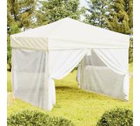 NiuBIKeLasI Carpa plegable para fiestas, 3 x 3 m, color crema con paredes laterales, tela Oxford 210D revestida de plata, marco de acero, cenador para jardín, camping al aire libre y festival