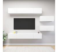 NiuBIKeLasI Juego de 6 armarios para TV, color blanco, material de madera, montaje en pared, mueble bajo con espacio de almacenamiento para cine en casa, salón, gestión de cables y compartimentos
