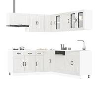 NiuBIKeLasI Kalmar - Juego de 11 armarios de cocina, color blanco brillante, madera con cristal, incluye armario para debajo del fregadero, módulo de esquina, para almacenamiento, montaje de cocina
