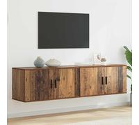 NiuBIKeLasI Mueble de pared para TV, juego de 2 unidades, de madera vieja, montaje en pared, ahorro de espacio, para muebles de salón, con 4 puertas, 4 estantes y gestión de cables