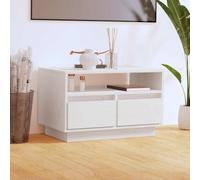 NiuBIKeLasI Mueble para TV blanco de pino macizo, 60 x 35 x 37 cm, con 2 cajones, compartimento abierto, aparador para sala de estar, juegos, cine en casa y espacio de almacenamiento