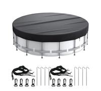 NiuLumea 210D Oxford - Cubierta solar redonda para piscina, lona de calefacción negra con cordón para camas elásticas y piscinas para mascotas, 6 tamaños