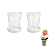 NiuLumea Juego de 8 macetas transparentes para orquídeas con bandejas, macetas de plástico transpirable para monitorear raíces, macetas transparentes con drenaje para jardín interior (14 cm)