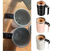 NiuLumea Taza de café con agitación automática con indicador de temperatura, taza recargable de autoragitación, a prueba de fugas, vaso de viaje de acero inoxidable para oficina y hogar, color negro