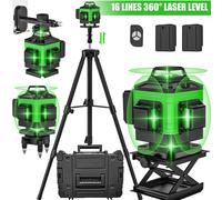 Nivel láser 4D de 16 líneas, línea verde, función autonivelante 360 ° Potente nivel láser horizontal y vertical con soporte para trípode Plastic Box--2 Battery