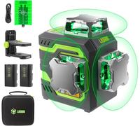 Nivel láser autonivelante, 3x360°, color verde, con 2 baterías y soporte elevador