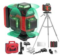Nivel láser rotatorio TEENO, nivel láser a agua 4D con 16 líneas verdes, ideal para obras, con nivelación automática de 360° y batería de 5400mAh (x2)