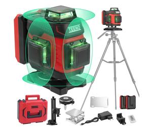 Nivel láser rotatorio TEENO, nivel láser a agua 4D con 16 líneas verdes, ideal para obras, con nivelación automática de 360° y batería de 5400mAh (x2)