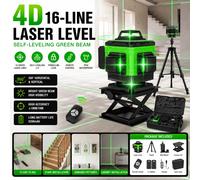 Nivel Láser Verde 4D de 16 Líneas 3x360 ° Herramienta de Medición Láser Autonivelante Recargable por USB de 2400 mAh con Base para Trabajos de Madera, Construcción y Alineación With Base