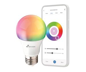 NIVIAN Bombilla LED Inteligente WiFi E27 9W RGB + Luz Blanca 2700K-6500K 806lm | App Tuya SmartLife | Compatible Alexa y Google Home | Regulable en Color e Intensidad | Temporizador y Escenas