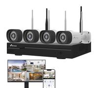 NIVIAN Kit Camaras de Vigilancia Profesional WiFi SuperHD con 4 Cámaras IP y Grabador 10CH - para Casas y Negocios - Visión Nocturna, Detección Humana IA, Audio Bidireccional, Fácil Instalación