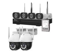 NIVIAN Kit Camaras de Vigilancia Profesional WiFi SuperHD con 6 Cámaras IP, PTZ y Grabador con Disco Duro 10CH - para Casas y Negocios - Visión Nocturna, Detección Humana IA, Audio Bidireccional