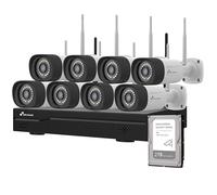 NIVIAN Kit Camaras de Vigilancia Profesional WiFi SuperHD con 8 Cámaras IP y Grabador con Disco Duro 16CH - para Casas y Negocios - Visión Nocturna, Detección Humana IA, Audio Bidireccional