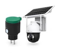NIVIAN Lote Seguridad Jardín: Enchufe WiFi Exterior IP44 + Cámara 4G Solar 2K 360º 18000mAh