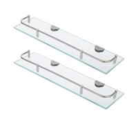 NIYANGLE 2 Piezas Estante Flotante Rectangular de Vidrio y Acero Inoxidable | Acabado Moderno Minimalista, Fácil de Limpiar Instalar, Estable y Resistente a Roturas, Hardware