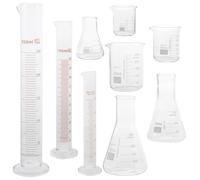NIYANGLE Set de 9 Piezas de Vidrio para Laboratorio Taza Medidora, Cilindro de Medición y Matraz Cónico Experimental para Chemistry, Resistencia a Alta Temperatura y Medición Precisa