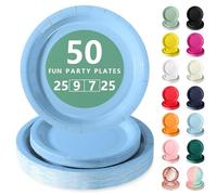 Nkaiso Platos Desechable, 50 Piezas Azul Celeste Vajilla de Fiesta Set -25x 23cm & 25 x 18cm Platos de Carton, legante y Resistente para Bodas, Cumpleaños y Eventos