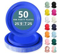 Nkaiso Platos Desechable, 50 Piezas Azul Real Vajilla de Fiesta Set -25x 23cm & 25 x 18cm Platos de Carton, legante y Resistente para Bodas, Cumpleaños y Eventos