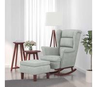 NLQMSU - Silla mecedora de terciopelo gris claro con taburete | Madera maciza, plegable, respaldo alto, apoyabrazos cómodos, carga máxima 110 kg