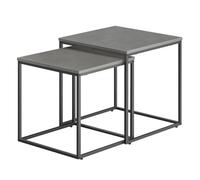 NMK HOME Mesa de Centro 50x50 cm, Juego de 2 mesas Nido cuadradas Efecto Cemento, Patas de Metal Negro, diseño Industrial Ahorra Espacio para salón, Dormitorio y Zona de Descanso