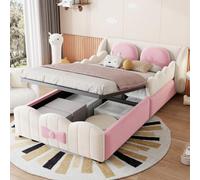 NNJN Cama infantil tapizada de 90 x 200 cm, cama infantil de terciopelo acolchado, cama de almacenamiento hidráulico con 2 cojines decorativos grandes, adecuada para habitaciones de niños y niñas.