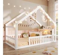 NNJN Cama plana para niños con rejilla, listón de casa, madera de pino, sin colchón, estilo minimalista, color blanco (90 x 190 cm)