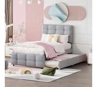 NNJN Cama Tapizada Infantil Extraíble, Cabecero Ajustable, Tapicería de Lino Agradable a la Piel, Individual Plana, Juvenil de Invitados (90 x 200 cm, Sin Colchón) (Gris)