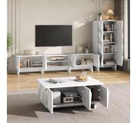 NNJN Juego de muebles de salón con frente 3D, mesa de café, mueble bajo de TV y aparador, moderno conjunto de muebles de PB, diseño geométrico