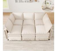 NNJN Sofá modular XXL con función de descanso, combinable libremente como U o L, con taburete móvil, doble asiento, diseño de ribete, sofá de chenilla para sala de estar y oficina, color beige