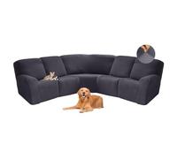 NNSMUN Funda Sofa Rinconera 5 Plazas Elastica, Fundas Sofa Esquinero Sofa，Jacquard Protector Sofa Esquinero 7 Piezas, Antideslizante Funda Sofa (Gris Oscuro,5 Seats-7 pc)