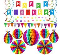 Noa Home Deco Decoración Cumpleaños Fiesta, Colorido Abanicos de Papel Bola de Nido Pom Poms Ventilador Cumpleaños Boda Carnaval Bebé Ducha Adultos Infantil Party Supplies Decoracion (Multi)