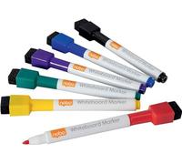 Nobo 1903792 - Mini Rotuladores Para Pizarra Blanca con Tapa de Borrador Magnética, Paquete de 6 Colores Surtidos, Punta Fina de 2mm, Negro, Azul Oscuro, Verde, Amarillo, Rojo, Violeta, No Permanentes