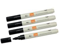 Nobo 1915707 - Pack de 4 rotuladores negros de borrado en seco, punta cónica (3 mm) para pizarras y superficies no porosas, bajo olor, secado rápido, fabricados con 85 por ciento plástico reciclado