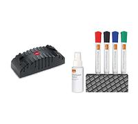Nobo Borrador Magnético para Pizarra Blanca + Accesorios de Borrado en Seco para Pizarra Blanca, Set de Cuidado y Limpieza, Incluye 4 Rotuladores