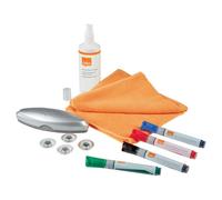 NOBO Kit de iniciación para pizarra blanca de cristal con rotuladores, borrador, imanes y spray de limpieza