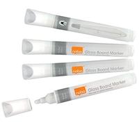 Nobo Rotuladores de Tinta Líquida para Pizarra de Cristal, Punta Redondeada de 3mm, 4 Rotuladores de Pizarra, Borrado en Seco, Blanco, 1905323