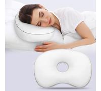 Nockovi Almohada ortopédica de terciopelo blanco de 12 x 18 pulgadas con agujero para las orejas para aliviar el dolor y comodidad de perforación