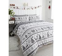 Noel Colcha Funda de edredón y 2 Funda de Almohada árboles de Navidad Juego de Ropa de Cama, Gris, Doble