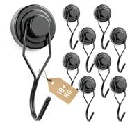 NogmeTaa 9 ganchos magnéticos extra fuertes de 25 mm, fuerza de sujeción de 18 kg con imanes de neodimio para taller, garaje y camping, ganchos negros giratorios e inoxidables