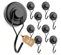 NogmeTaa Ganchos magnéticos extra fuertes de 32 mm, 36 kg de fuerza de sujeción con imanes de neodimio para cargas pesadas en garaje y taller, ganchos negros giratorios e inoxidables, 9 unidades
