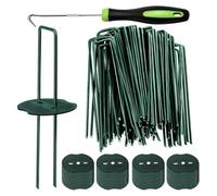 NONDK 50 Piezas de Estacas de Césped Artificial Verde, 50 Piezas de Arandela de Amortiguación, Estacas de Paisaje de 6 Pulgadas, Clavijas de Suelo de Alta Resistencia para el Jardín.