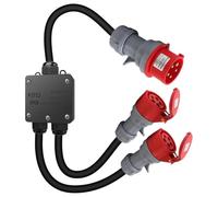 NONDK Adaptador CEE de Alta Corriente de 1,5 M, de 32 A A 16 A, 2 Enchufes CEE de 230 V y 16 A, Cable de Extensión de 5 Pines IP44-68, Distribuidor de Energía
